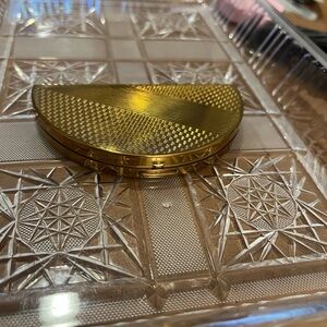 Vintage Gold Tone Half-Moon Cosmetic Compact-Classic Timeless Style